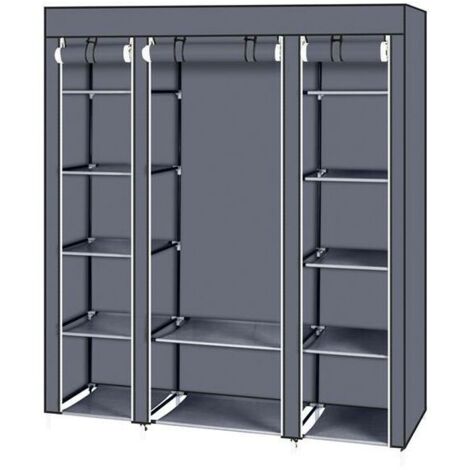 Armoire en Tissu 12 avec Tringle à vêtements et étagères - Armoire Solide pour Chambre à Coucher, Dressing, 150 x 45 x 175 cm, Gris
