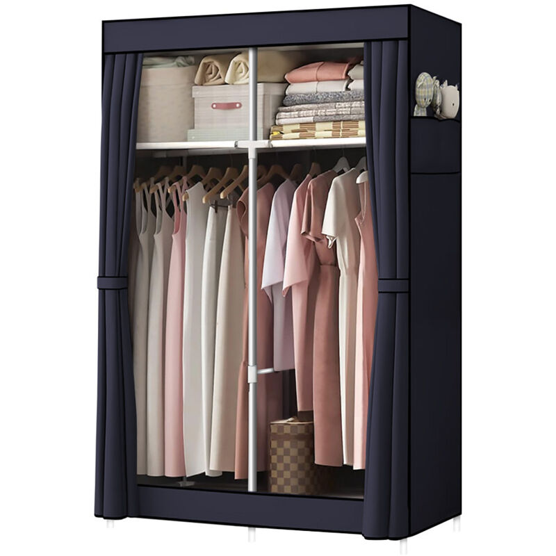 Armoire en Tissu 2 Portes avec Étagères et Barre à Vêtements, Idéale Camping Couleur: Bleu
