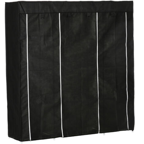 Armoire en tissu avec fermeture éclair, 1 tringle à vêtements, 10 étagères, 150x43x162,5 cm, en non-tissé, gain de place et robuste