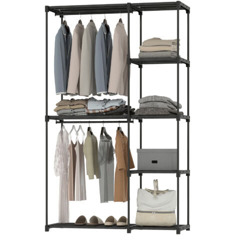 Armoire en tissu avec penderie et étagères, pour chambre ou dressing, 111 x 43 x 185 cm, noire