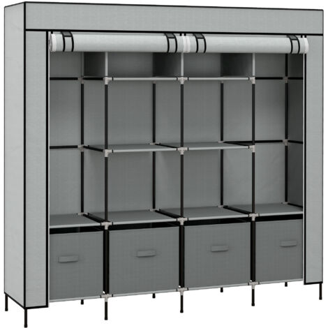 Armoire en Tissu Intissé Gris Foncé, Penderie 10 Compartiments 4 Tiroirs Rangement Chambre