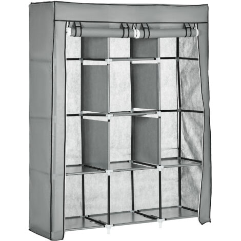 Armoire en Tissu Pliable Gris Clair, Penderies 8 Niveaux de Rangement Dressing Chambre