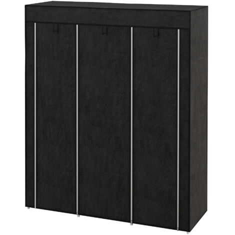Armoire en tissu, rangement, 8 étagères, 2 penderies, noir