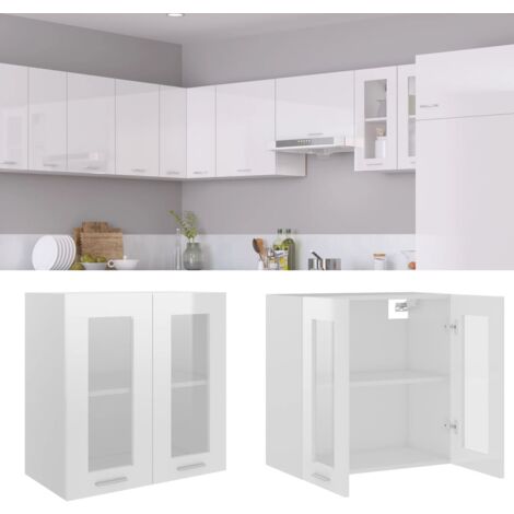 Armoire en verre suspendue  Armoire de cuisine Meuble haut Cuisine Blanc brillant 60x31x60 cm Aggloméré 31298