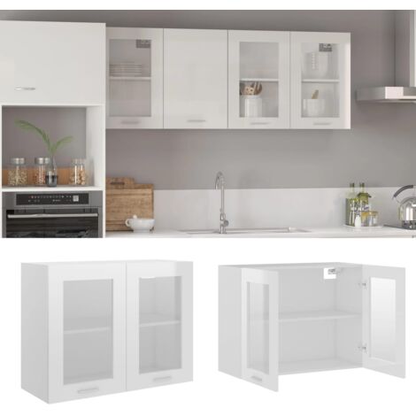 Armoire en verre suspendue  Armoire de cuisine Meuble haut Cuisine Blanc brillant 80x31x60 cm Aggloméré 92834