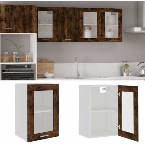 Armoire en verre suspendue  Armoire de rangement Chêne fumé 40x31x60 cm 19114