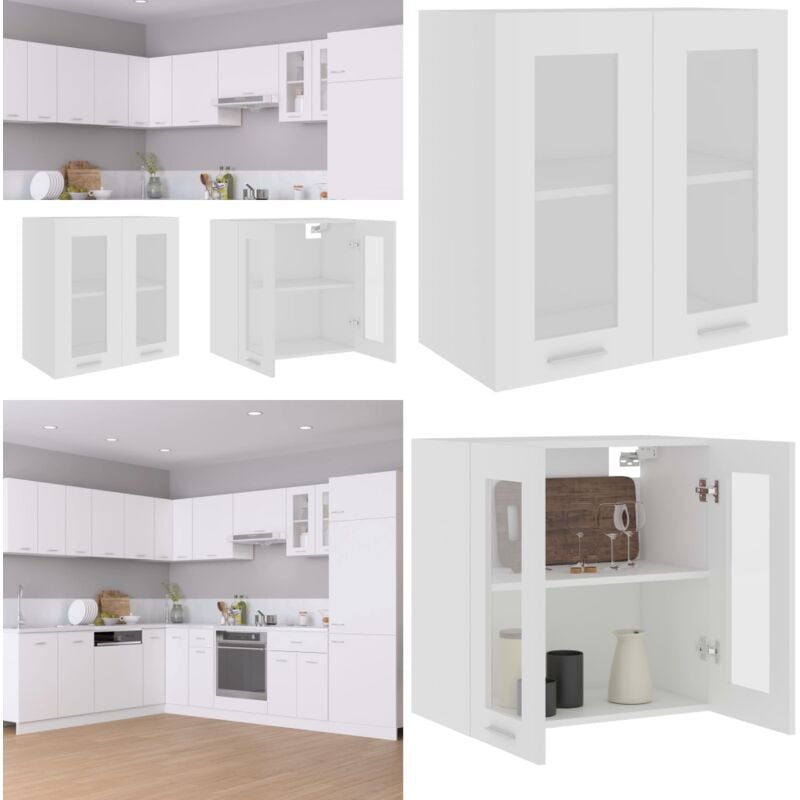 Armoire en verre suspendue Blanc 60x31x60 cm Bois ingénierie - Armoire Suspendu - Meuble De Cuisine - Rangement Cuisine - Armoire Vitrée - Blanc