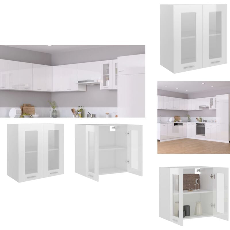Vidaxl - Armoire en verre suspendue Blanc brillant Bois d'ingénierie - Armoire De Cuisine - Meuble Suspendu - Rangement Cuisine - Armoire Vitrée