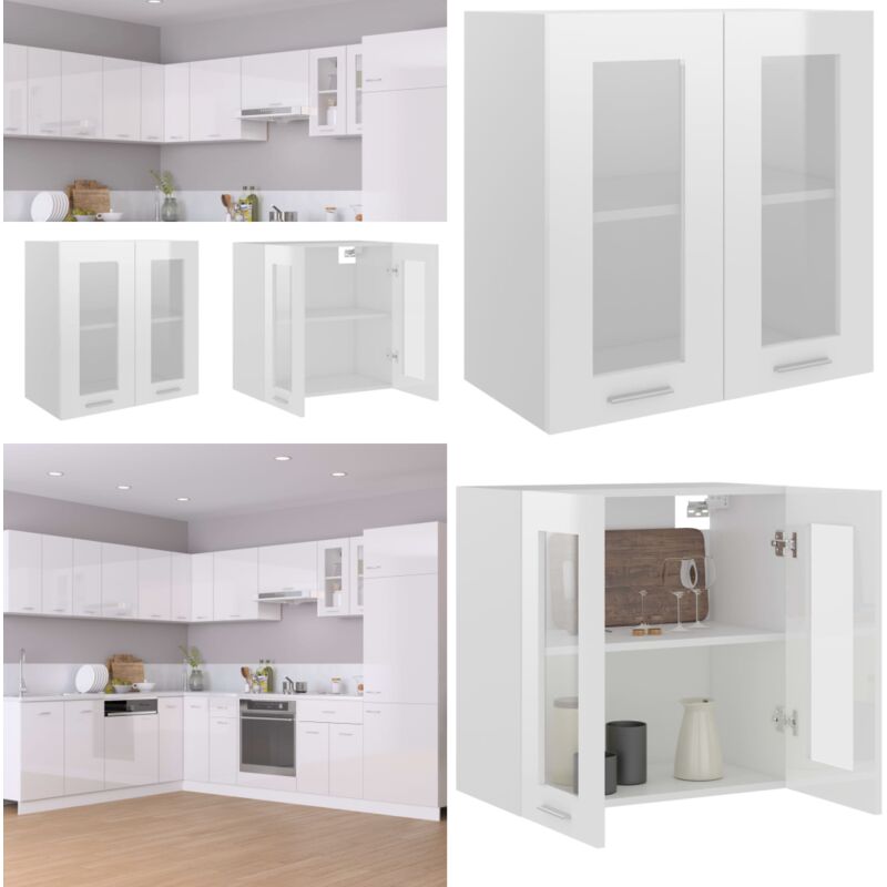 Vidaxl - Armoire en verre suspendue Blanc brillant Bois d'ingénierie - Armoire De Cuisine - Meuble Suspendu - Rangement Cuisine - Armoire Vitrée