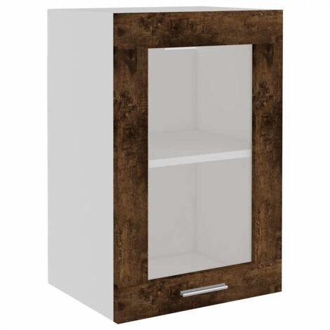 Armoire en verre suspendue Design moderne, Armoire Etagère de rangement, Chêne fumé 40x31x60 cm OIB2006E
