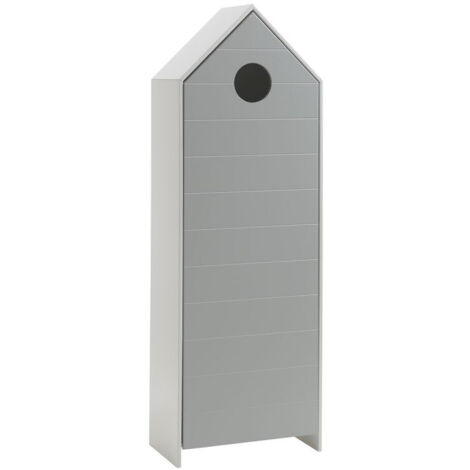 Armoire enfant 1 porte cabine de plage bois laqué gris Camila