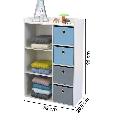 Armoire enfant 3 niches 4 tiroirs bleu gris Happy