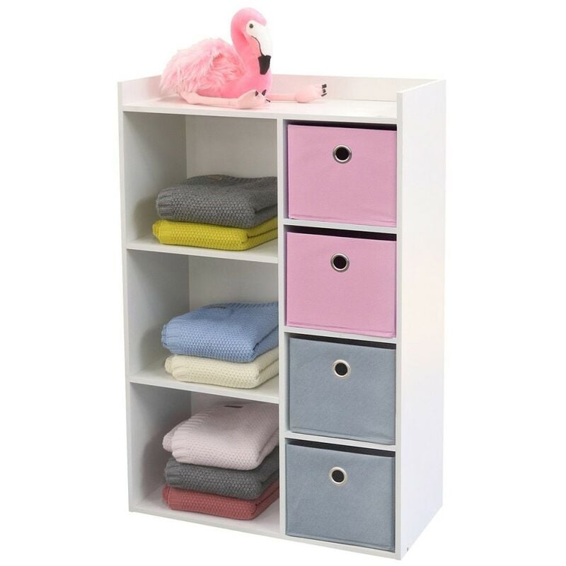 Armoire enfant 3 niches 4 tiroirs rose gris Happy