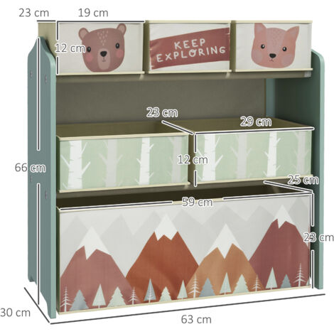 Armoire enfant avec 6 boîtes en tissu, joli design, 63 x 30 x 66 cm, verte