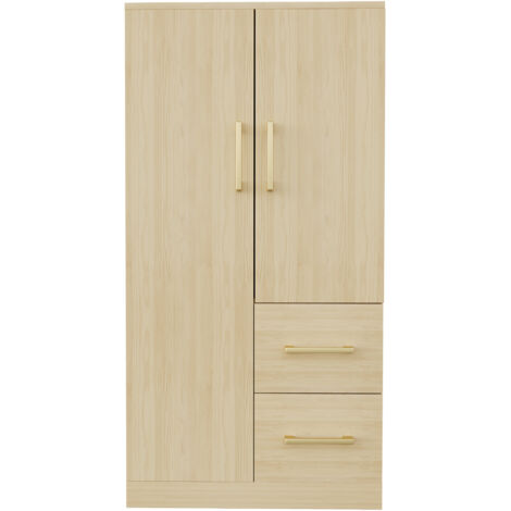 Armoire Enfant Couleur Bois 70x40x135cm, Double Porte avec Tiroirs and Compartiments