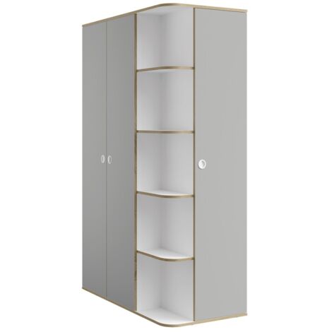 Armoire enfant ELYO – 3 portes + bibliothèque en façade – Gris & chêne