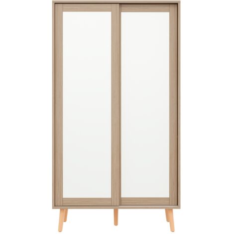 Armoire Enfant Portes Coulissantes Blanc and Bois Naturel 80x46x141.5cm, Penderie Rangement