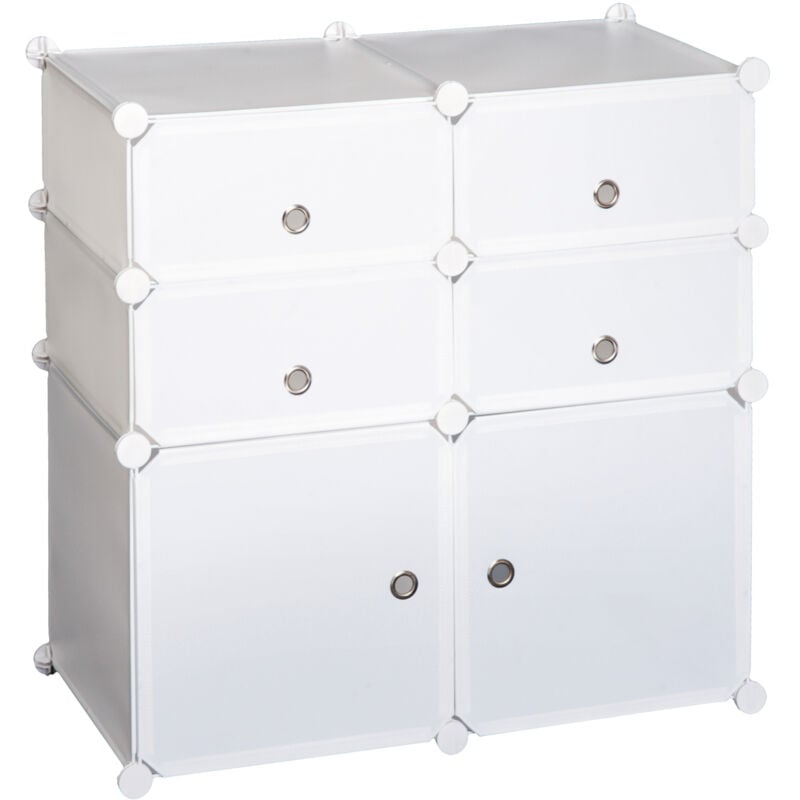 Homcom - Armoire étagère à chaussures 3 niveaux 6 compartiments plastique + autocollants décoratifs 75L x 37l x 73H cm blanc
