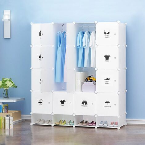 Armoire étagère modulable en plastique blanc casiers Penderies Rangement Armoire Penderie Placard - Blanc