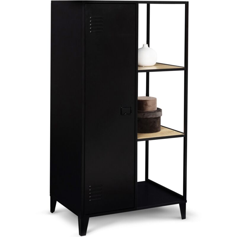 Armoire-étagère penderie ester 1 porte métal noir et bois design industriel