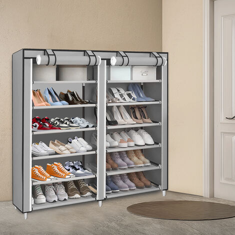 Armoire étagères à chaussures 12030110cm 2 colonnes 6 couches en tissu- anti-poussière gris