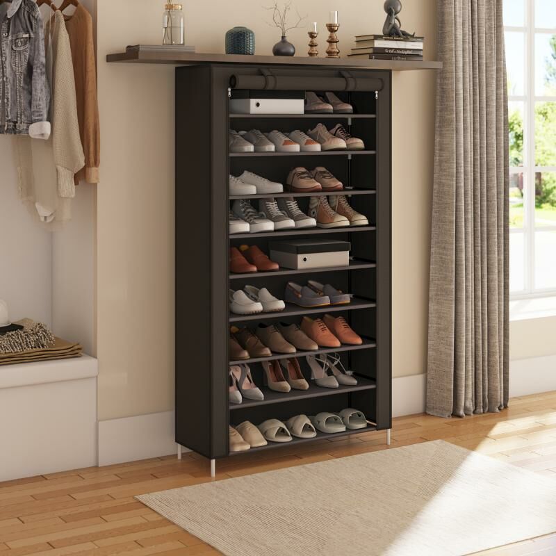 Meerveil - Meuble à chaussures armoire étagères à chaussures 9 couches avec Housse 88 28 160cm armoire en tissus rangement Étanche noir Mondeer