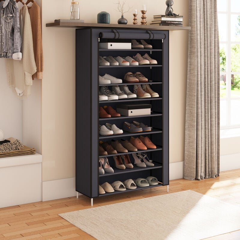 Meuble à chaussures armoire étagères à chaussures 9 couches avec Housse 88 28 160cm armoire en tissus rangement Étanche Gris Mondeer