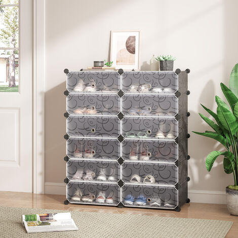 Armoire étagères à chaussures en Plastique 12 Cubes Meuble à chaussures, Noir - Meerveil
