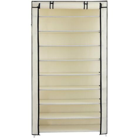 Armoire étagères à chaussures XXL 10 couches 45 paires de chaussures avec housse 88 x 28 x 160cm Gris/Noir/Brun/Crème