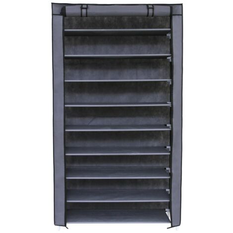 Armoire étagères à chaussures XXL 10 couches 45 paires de chaussures avec housse 88 x 28 x 160cm Gris RXJ36G