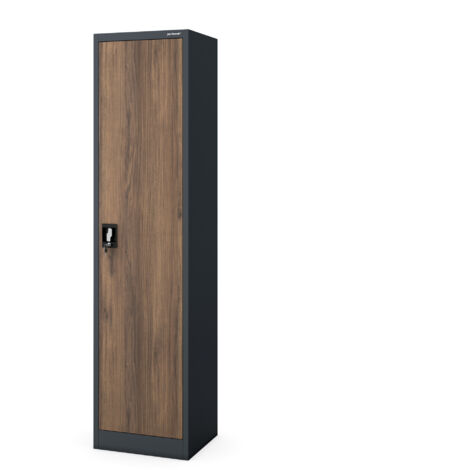 Armoire étroite en métal, colonne avec étagères ALEX, 450 x 1850 x 400 mm, Eco Design: anthracite/ noyer