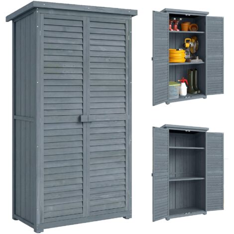 Armoire extérieure en bois avec deux portes à persiennes et étagères intérieures, dimensions : 87 x 46,5 x 160 cm, grise.