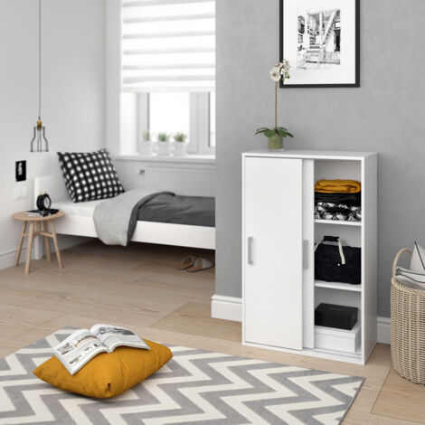 Vicco – Armoire enfant blanche 68 x 108 x 33 cm – Panneau de particules 16 mm – Portes coulissantes pour gain d'espace – Rangement optimisé