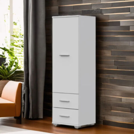 Armoire FAUSKE - 2 tiroirs - Blanc - Largeur 40 cm, Hauteur 130 cm, Profondeur 36 cm