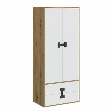 Armoire Florevi 113, Mat blanc + Chêne Artisan, 191x80x50cm, Portes d'armoire: Avec des charnières, Nombre d'étagères: 3