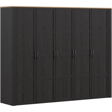Armoire Forte Chisbury BHLS951-M954 5 portes chêne et noir 265,6×59,6×214 cm
