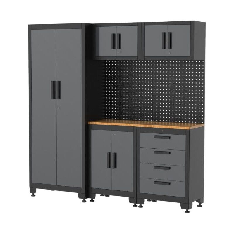 Armoire modulaire Meubles d'atelier Garage L1.95m HT 2.00m 8 Eléments Modulables Gris Anthracite Pré-montés VITO