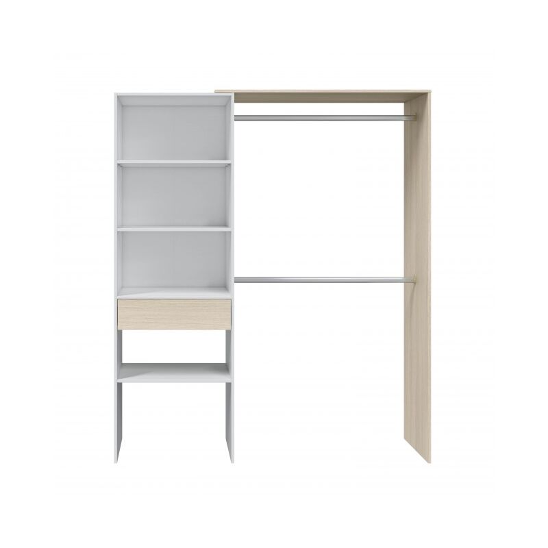 Armoire Garde-robe 158x187H cm Blanc mat et Chêne | chêne et blanc