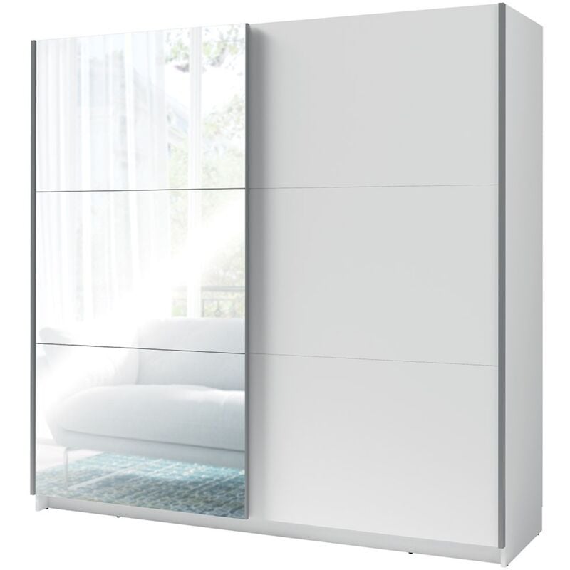 Meublorama - Armoire, garde robe 200 cm 2 portes coulissantes avec miroir - blanc - Collection arsala