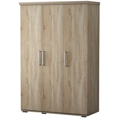 Armoire 3 portes coulissantes et 1 tringle avec miroir Hoteo L120cm Chêne  clair