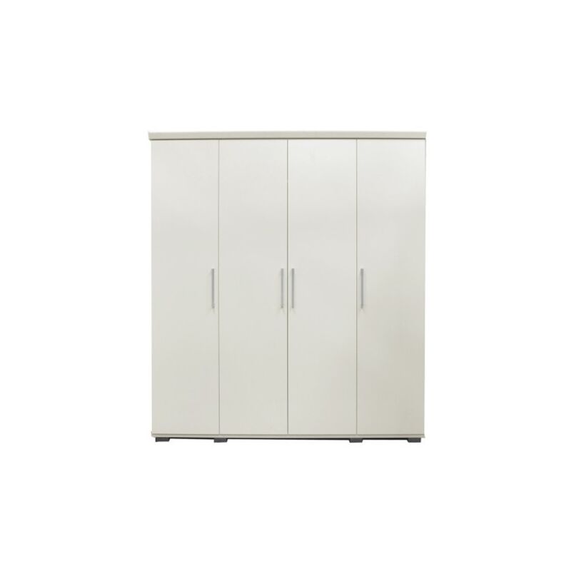 Meublorama - Armoire, garde-robe, collection tom, 4 portes 160 cm, penderie intégrée coloris blanc