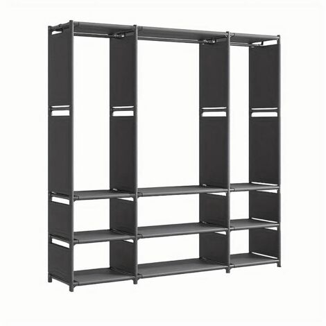 Armoire Garde-robe en Tissu Étagère Camping 9 Étagères Barres de Penderie  Couleur: Noir
