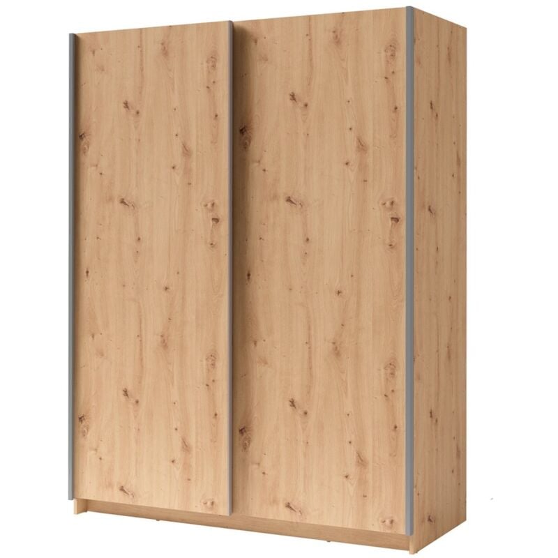 Meublorama - Armoire 2 portes coulissantes - Collection gozu - Coloris chêne artisan - 150 x 198 x 62 cm