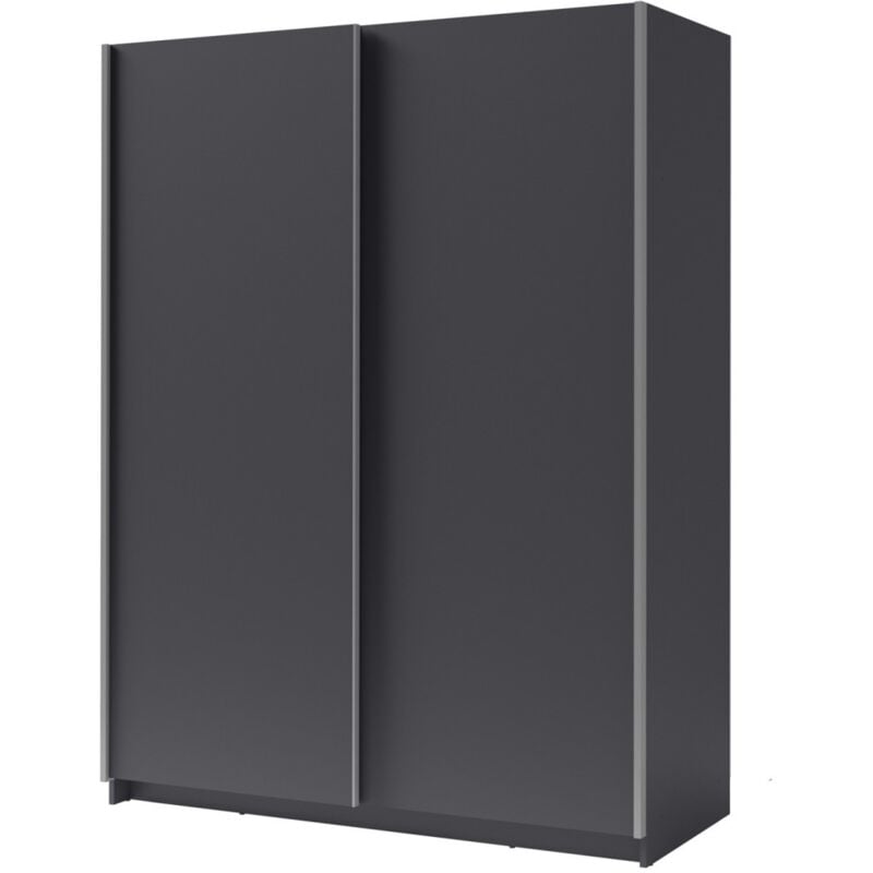 Meublorama - Armoire 2 portes coulissantes - Collection gozu - Coloris gris graphite - 150 x 198 x 62 cm