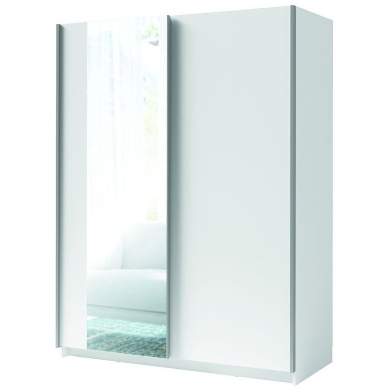 Meublorama - Armoire gozu 2 portes coulissantes avec miroir - Coloris Blanc - 180 x 198 x 62 cm