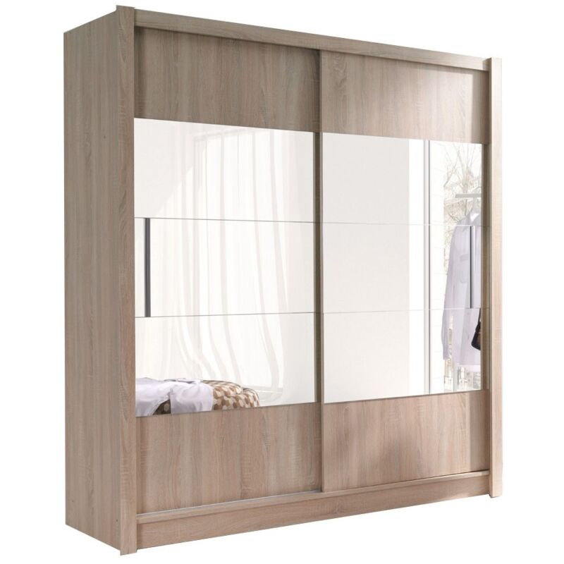 Armoire ROME 2 portes coulissantes miroir 180x200x62 chêne sonoma Armoire ROME 2 portes coulissantes miroir 180x200x62 chêne sonoma