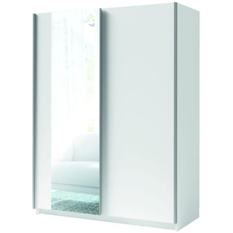 MEUBLORAMA Armoire GOZU 2 portes coulissantes avec miroir - Coloris Blanc - 150 x 198 x 62 cm