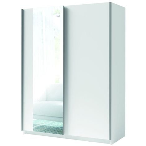 Armoire GOZU 2 portes coulissantes avec miroir - Coloris Blanc - 150 x 198 x 62 cm