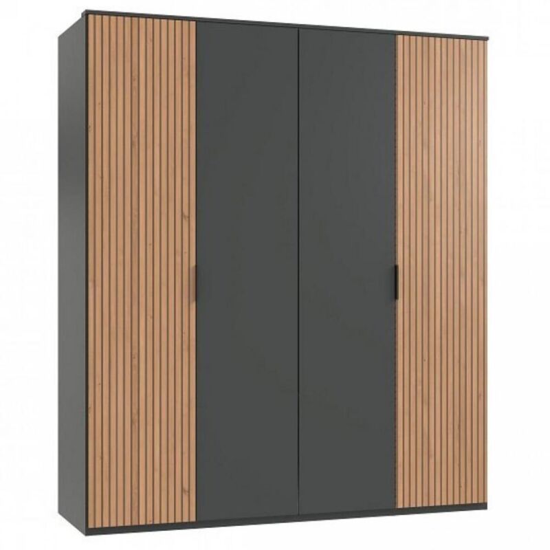 Armoire graphite 4 portes blend 2 portes aspect clayettes imit. chêne artisan Armoire graphite 4 portes blend 2 portes aspect clayettes imit. chêne artisan