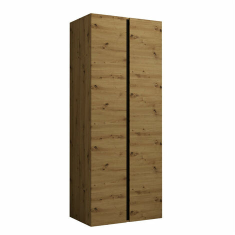 Armoire Hartford 367, Chêne Artisan + Noir, 186x74x44cm, Portes d'armoire: Avec des charnières, Nombre d'étagères: 4